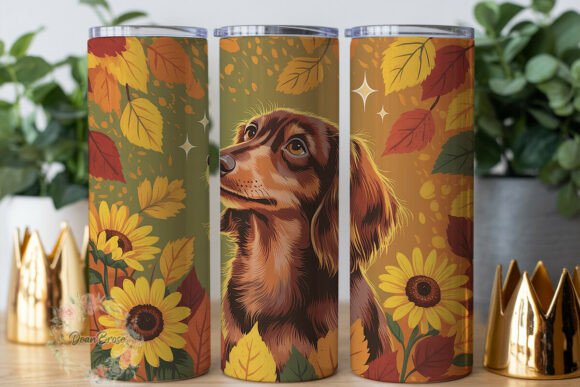 Autumn Dog Sunflower 20oz Tumbler Wrap