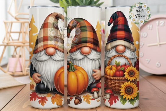 Autumn Plaid Gnomes Pumpkin Tumbler Wrap