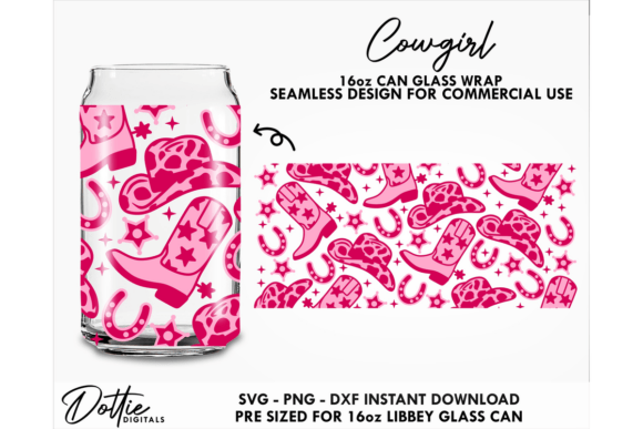 Cowgirl Rodeo 16oz Glass Can Wrap SVG