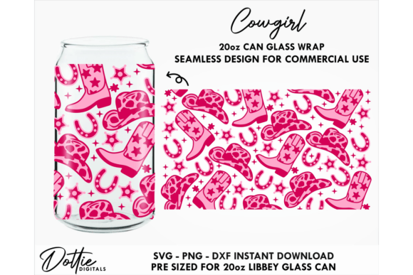 Cowgirls Rodeo 20oz Glass Can Wrap SVG