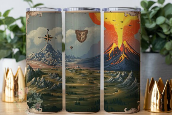 Fantasy Map Volcano 20oz Tumbler Wrap
