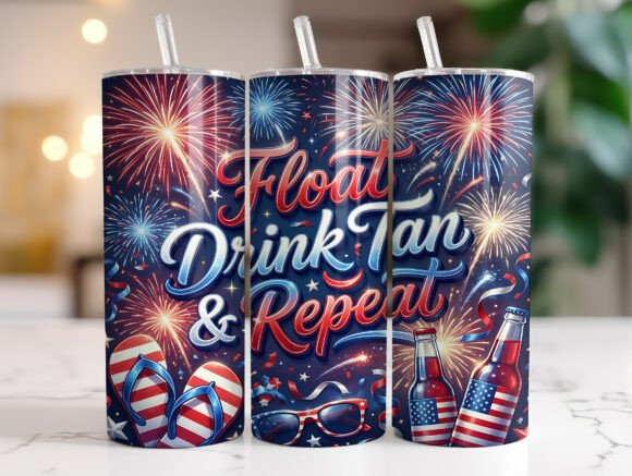 Float Drink Tan Repeat Patriotic Tumbler