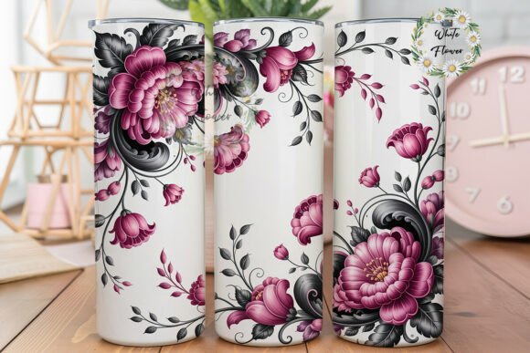 Fuchsia Black Floral 20oz Tumbler Wrap