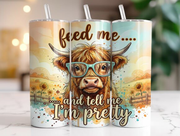 Funny Highland Cow 20oz Tumbler Wrap PNG