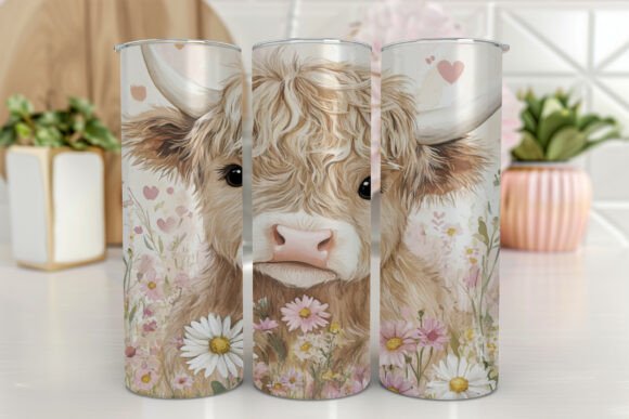 Highland Cow Flower Tumbler Sublimation