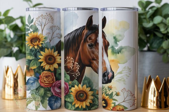 Horse Sunflower Rose Watercolor Tumbler