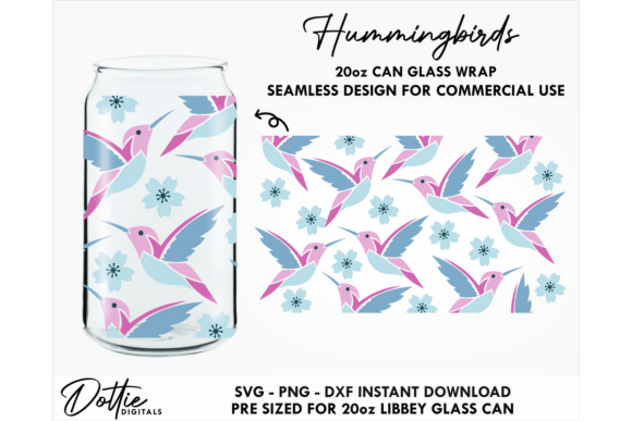 Hummingbirds 20oz Glass Can Wrap SVG