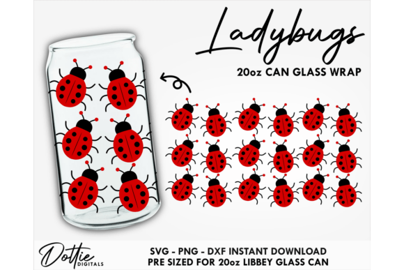 Lady Bug 20oz Glass Can Wrap SVG