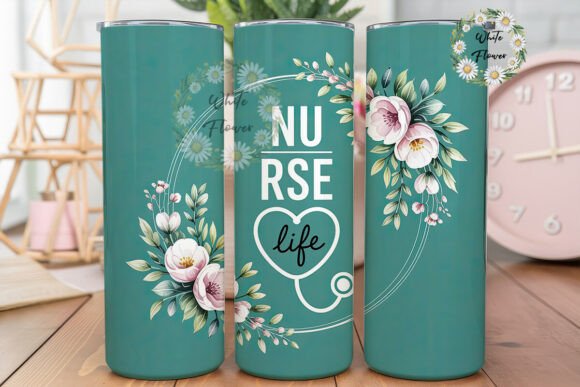 Nurse Floral Teal 20oz Tumbler Wrap