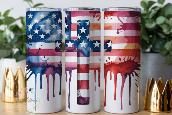 Patriotic Cross Watercolor 20oz Tumbler