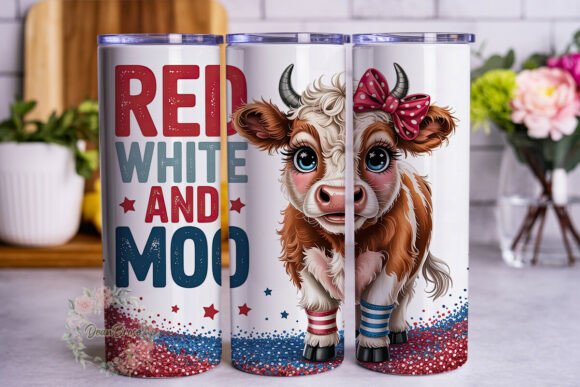 Patriotic Fluffy Cow 20oz Tumbler Wrap