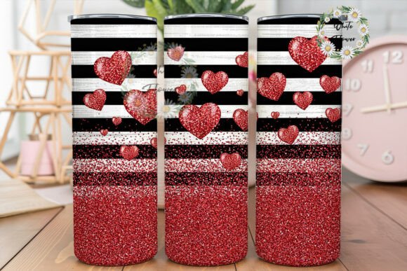 Red Glitter Hearts Striped 20oz Tumbler