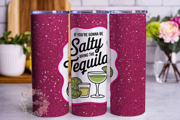 Salty Tequila Pink Glitter 20oz Tumbler