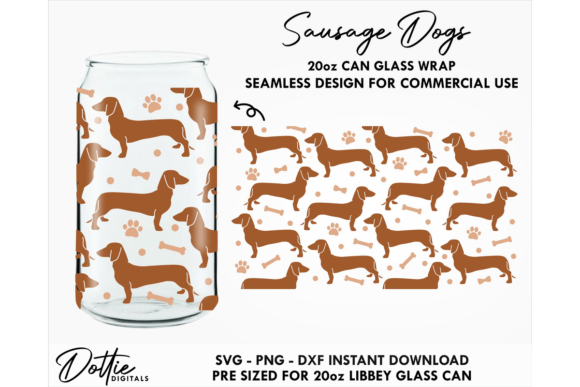 Sausage Dog 20oz Glass Can Wrap SVG