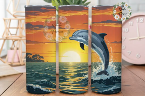 Sunset Dolphin Ocean 20oz Tumbler Wrap