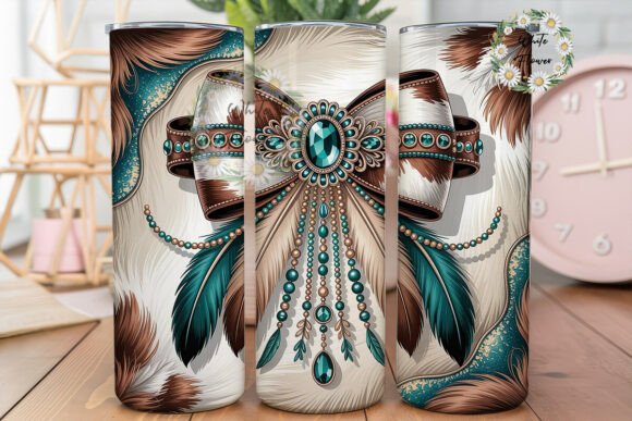 Teal Cowhide Western Bow Tumbler Wrap