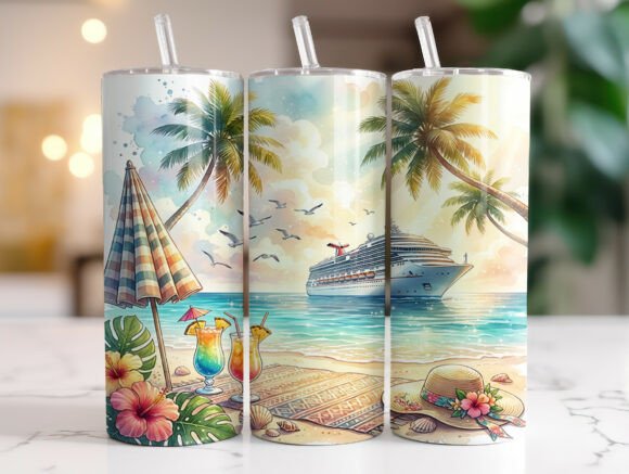 Tropical Cruise Beach Scene 20oz Tumbler