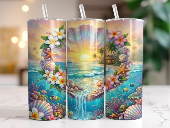 Tropical Seashell Floral Tumbler Wrap