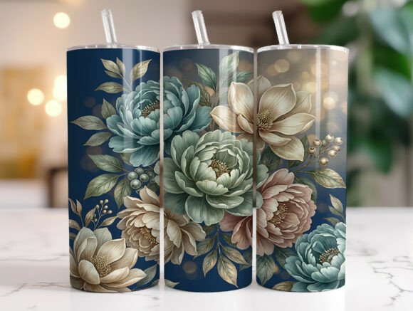 Vintage Peony Magnolia Tumbler Design