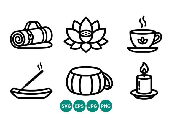 Yoga Mat Lotus Cup Incense Candle Icons